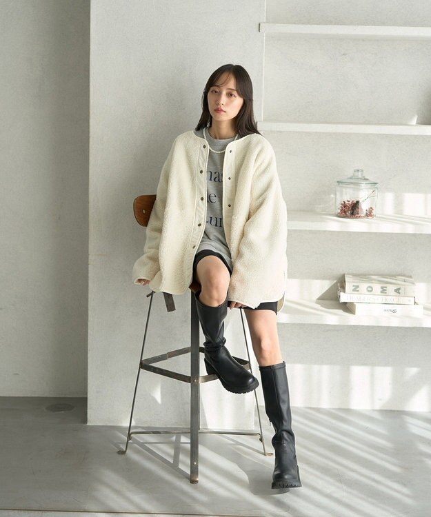 earth music&ecology 粒違い切替ボアブルゾン Ivory