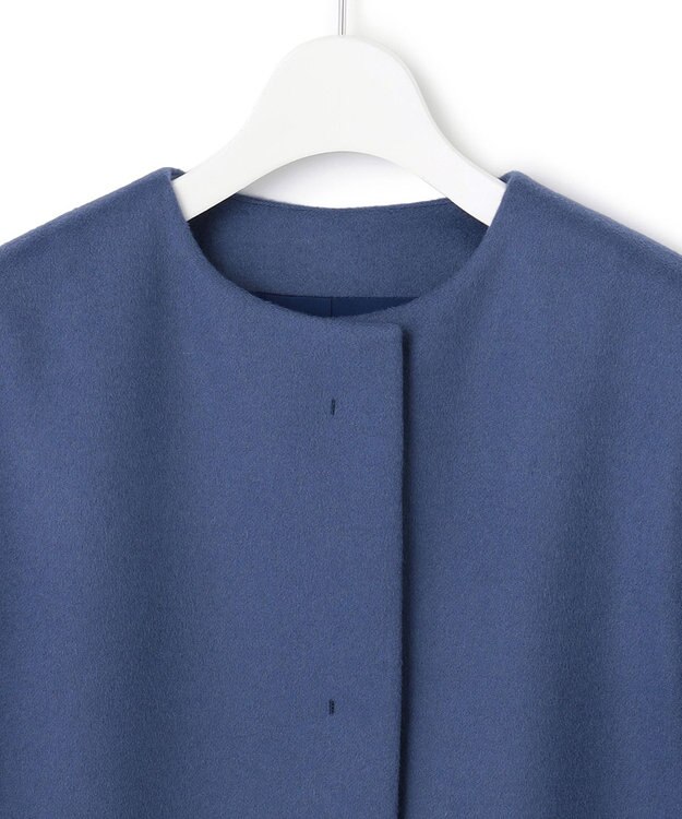 23区 ウールカシミヤビーバー ノーカラー コート ダルブルー系