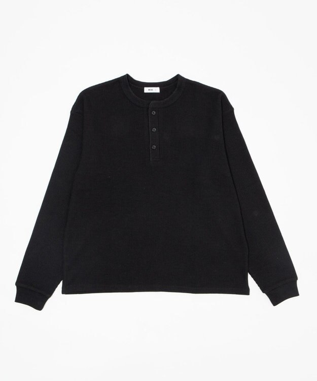 WEGO ワッフルヘンリーネックT(LS) ブラック