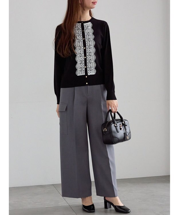 Te chichi フロントレースクルーネックカーディガン ブラック