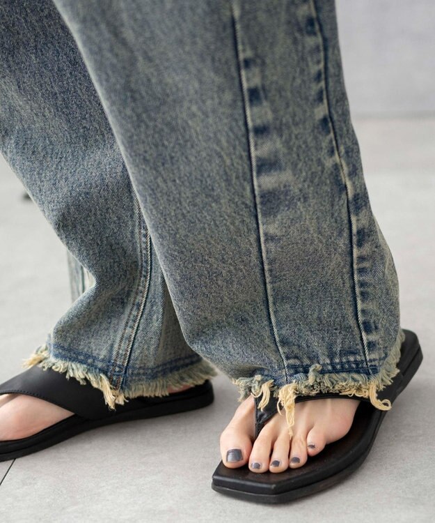 WEGO ヴィンテージウォッシュカーブデニムパンツ デニム中濃加工色