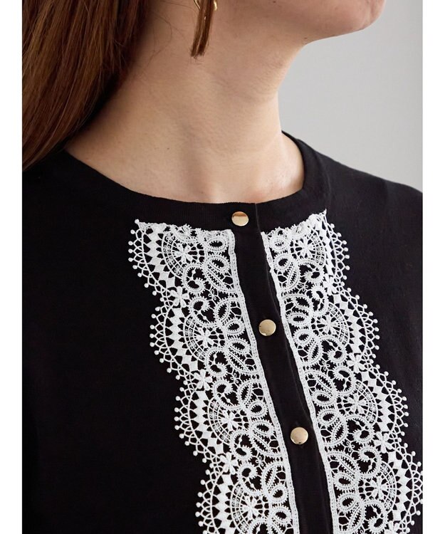 Te chichi フロントレースクルーネックカーディガン ブラック