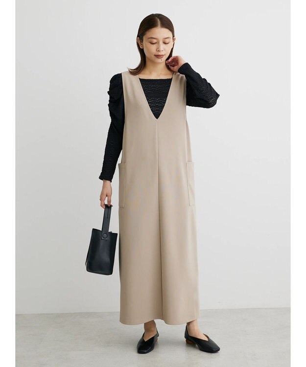 Green Parks ・ＥＬＥＮＣＡＲＥ　ＤＵＥ　２ｗａｙＶネックジャンスカ Gray Beige