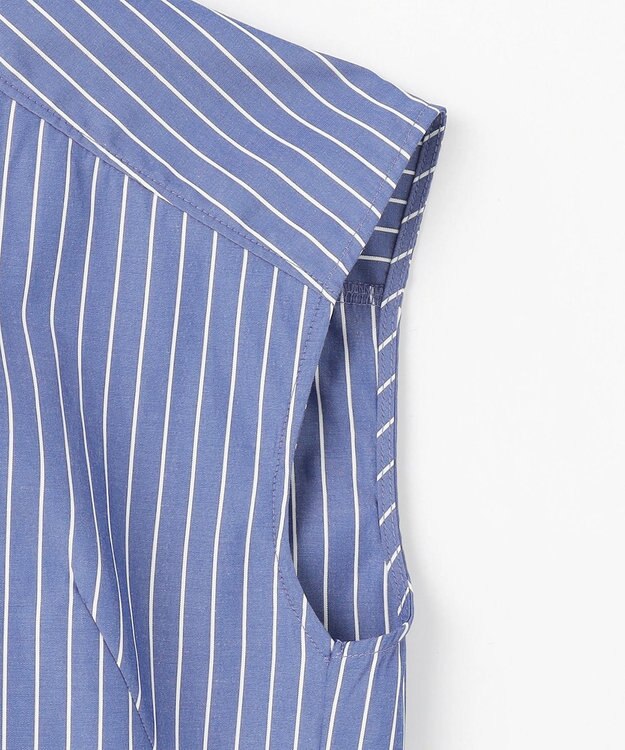 ANY 【洗濯機可】ラメストライプ半袖シャツブラウス ネイビー×オフストライプ