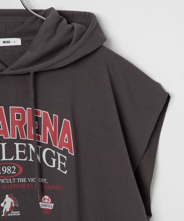 WEGO 【ユニセックス着用ITEM/手洗い可】ロゴノースリーブパーカー スミクロ