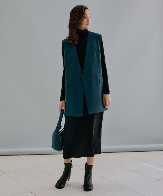 ICB 【洗える】 ウールマットウース ノーカラージレ パイングリーン系