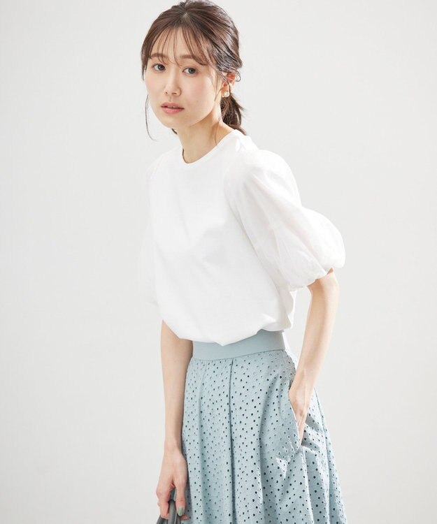 組曲 L 【WEB限定】チュールポンチドッキング Tシャツ アイボリー系