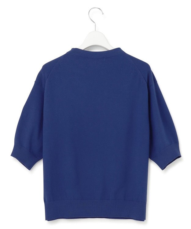 23区 L 【洗える】ヴィスコースストレッチ 半袖 ニット ブルー系