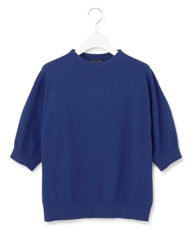 23区 S 【洗える】ヴィスコースストレッチ 半袖 ニット ブルー系