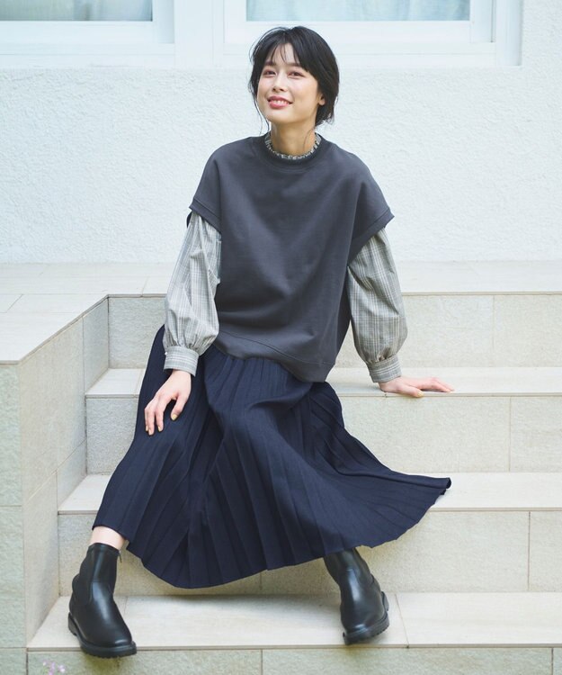 ANY L 【UVカット/抗菌防臭/速乾】エニィファンクション　フリルモックブラウス グレンチェック