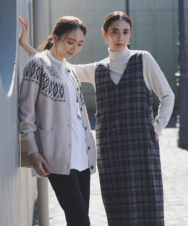 J.PRESS LADIES 【洗える】FAIR ISLE 求心編み カーディガン ベージュ系