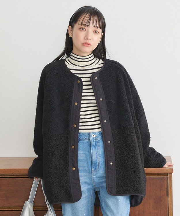 earth music&ecology 粒違い切替ボアブルゾン Black