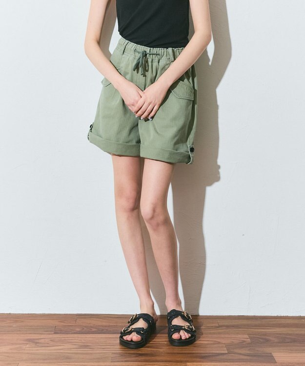 GRACE CONTINENTAL ヘリンボーンツイルハーフパンツ カーキ