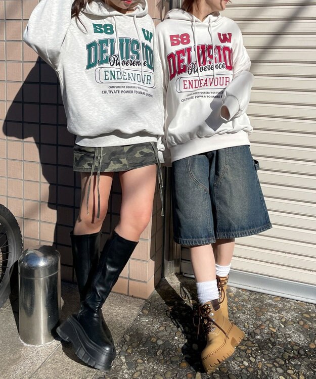 WEGO ロゴビッグプルパーカー ホワイトアイボリー