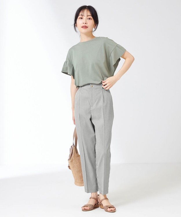 ANY SIS 【洗える】コードレーンストレッチ テーパードパンツ ブラック