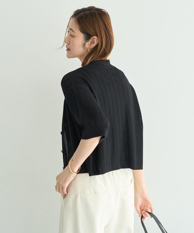 YECCA VECCA ストライプメッシュニットカーディガン Black