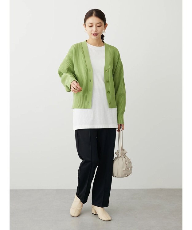 Green Parks スポンディシュ畦編みショート丈カーディガン Green