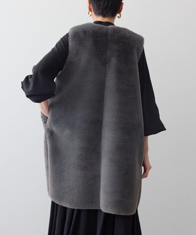 AMERICAN HOLIC 丈違いフェイクファーベスト Charcoal Gray