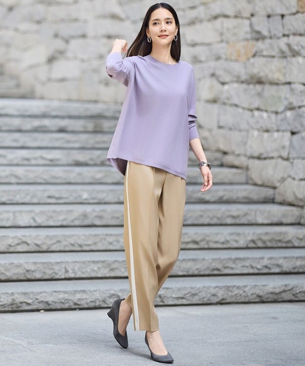 自由区 L 【WEB限定カラーあり】レーヨンストレッチ ニットT [新色]モーヴ