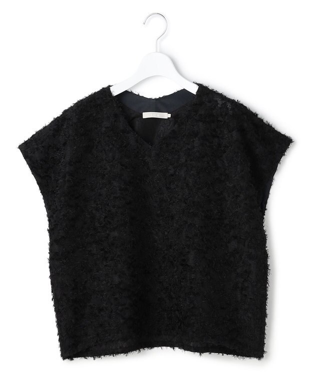 ICB L シアーカットジャガード Vネックトップス ブラック