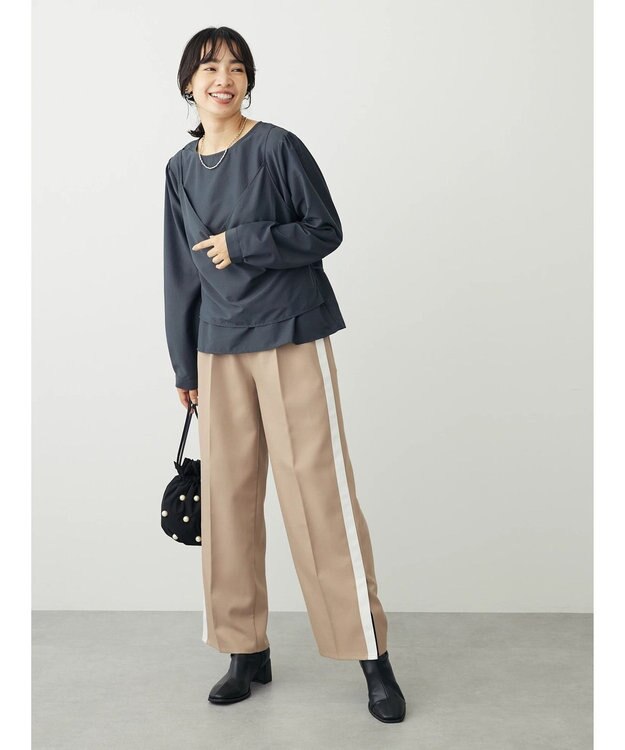 Green Parks レイヤード風ビスチェブラウス Charcoal Gray