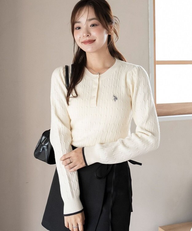 WEGO 【WEB限定/25年秋冬新作】別注USPOLOヘンリーネックニットPO ホワイトアイボリー