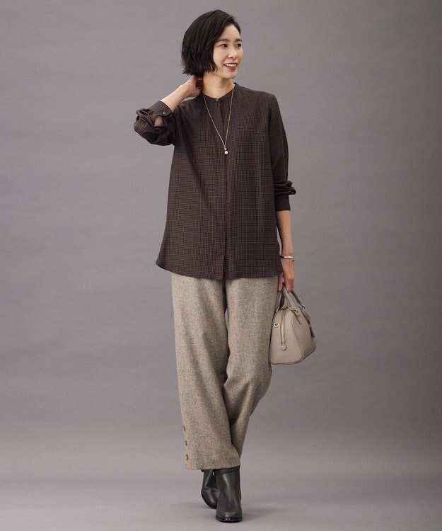 J.PRESS LADIES T/W シャブレーツイル セミワイド パンツ ベージュ系