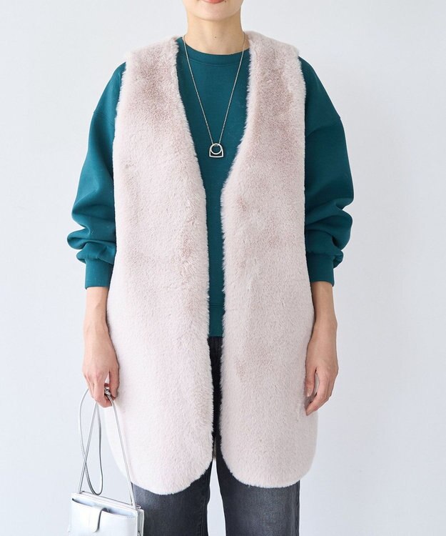 AMERICAN HOLIC 丈違いフェイクファーベスト Gray Beige