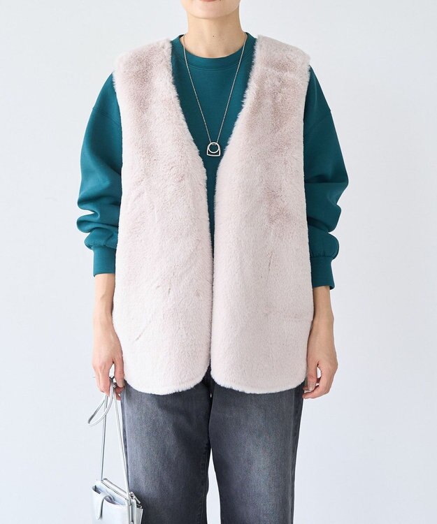 AMERICAN HOLIC 丈違いフェイクファーベスト Gray Beige