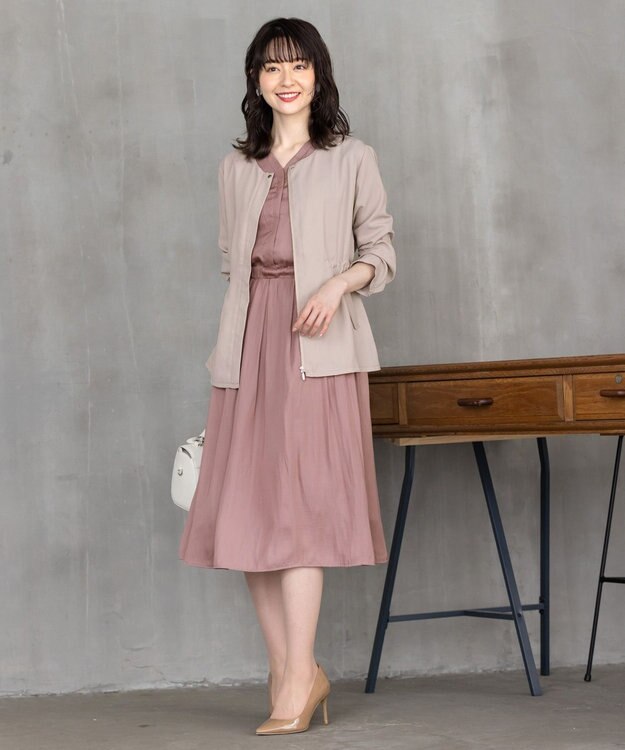 Tiaclasse L 【洗える】シルエットの変化を楽しめる麻調ドロストジャケット グレージュ