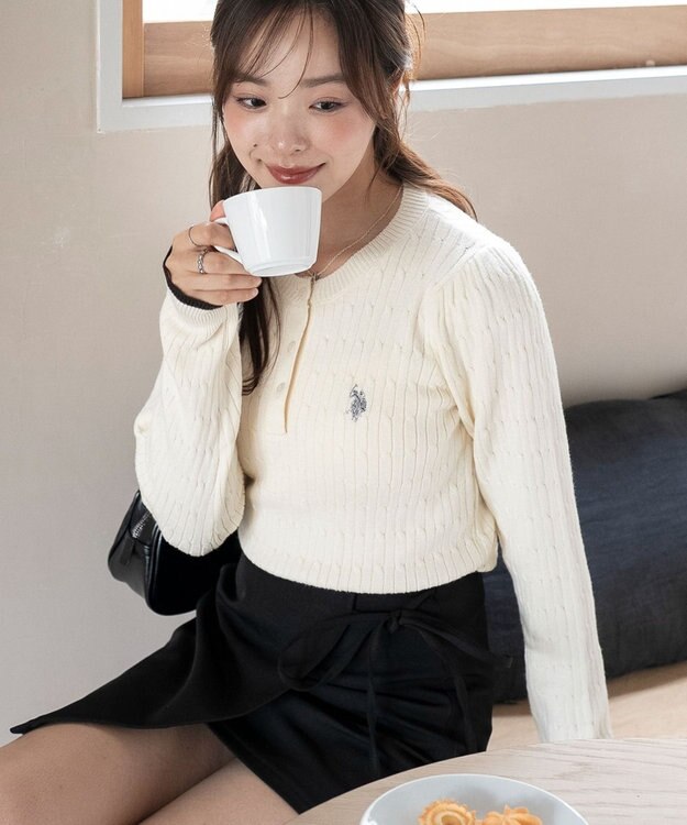 WEGO 【WEB限定/25年秋冬新作】別注USPOLOヘンリーネックニットPO ホワイトアイボリー