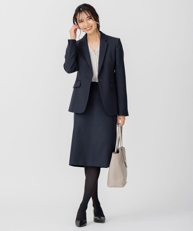 23区 【CLASSY.1月号掲載/洗える】ウールライクカルゼ テーラード ジャケット ネイビー系