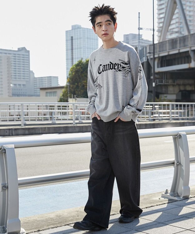 WEGO 【ユニセックス着用ITEM】ダメージジャガードニットプルオーバー グレー