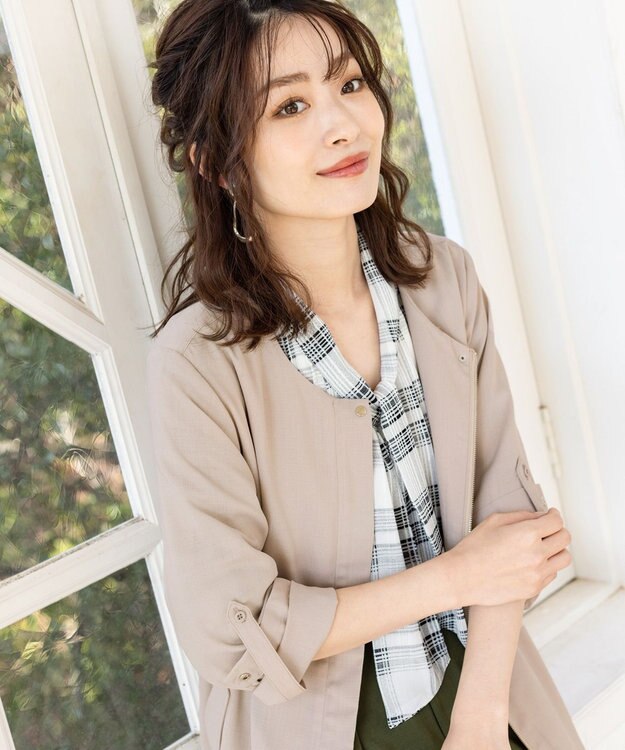 Tiaclasse L 【洗える】シルエットの変化を楽しめる麻調ドロストジャケット グレージュ