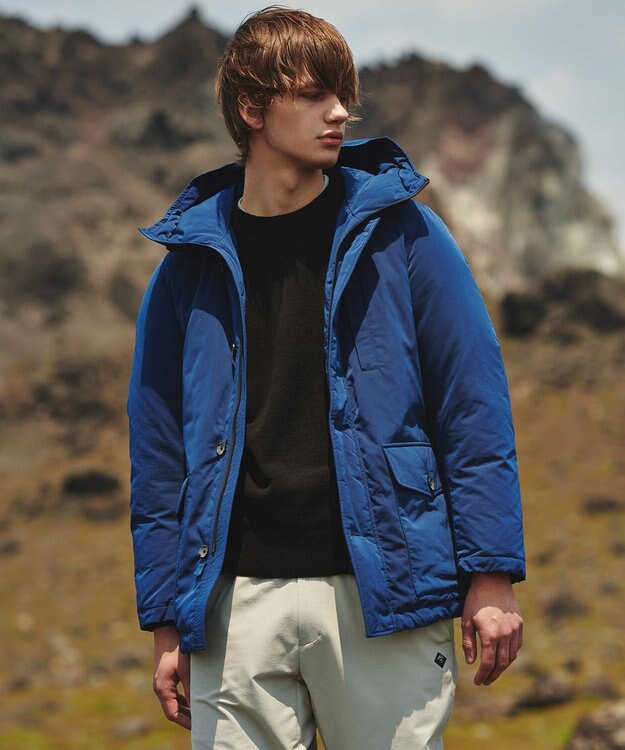 JOSEPH ABBOUD MOUNTAIN 【サスティナブル/ECO撥水/ECOファー/９ポケット】ナイロンピーチダウンコート ブルー系