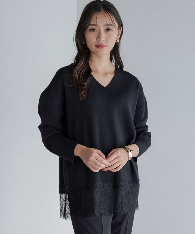組曲 S レースモチーフニットプルオーバー ブラック系