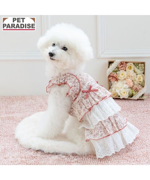 PET PARADISE ペットパラダイス 小花 ふりふり ワンピース 小型犬 ピンク×ホワイト
