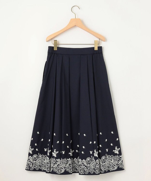 組曲 レースパネルプリント タックフレアスカート ネイビー系