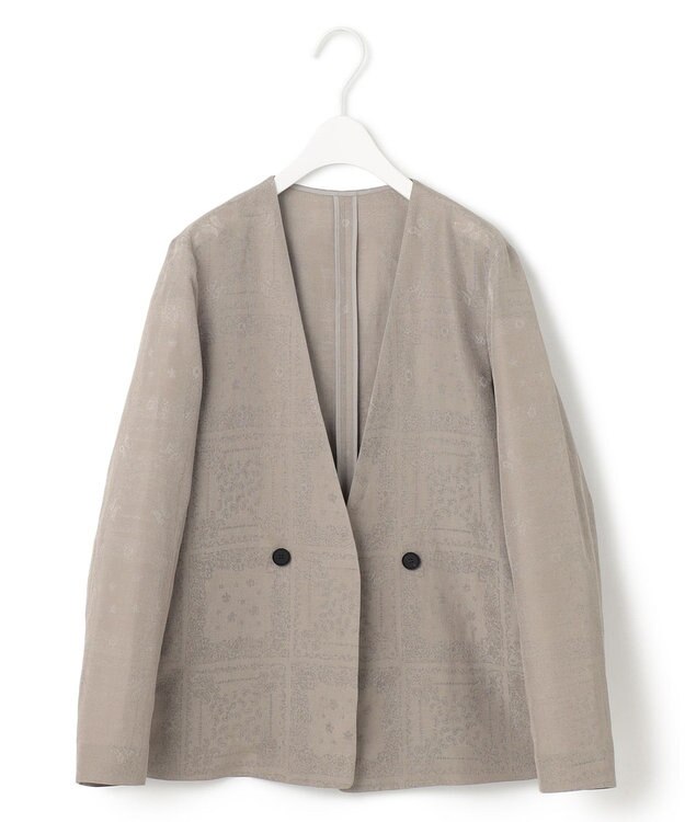 ICB 【日本製・洗える】ペイズリーレノクロス ノーカラージャケット クリームブラウン系