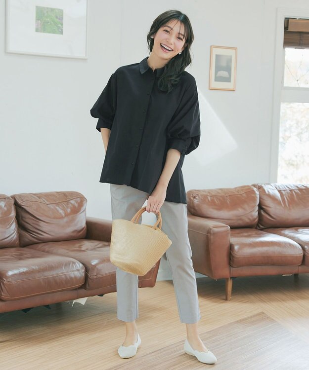 Tiaclasse 綿混ローン袖バルーンブラウス ブラック