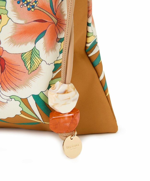 TOPKAPI 【TREASURE TOPKAPI】マイルドサテン スカーフ柄 巾着 トート バッグ キャメル