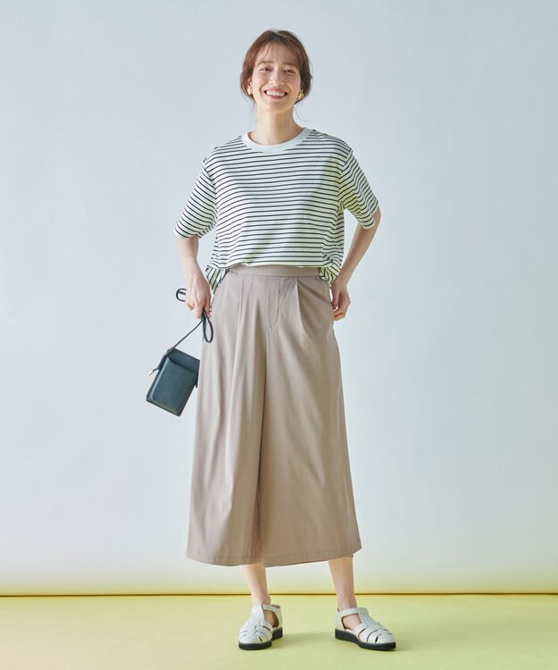 ANY 【ウエストゴム】清涼リラックスクロップドパンツ ライトモカ