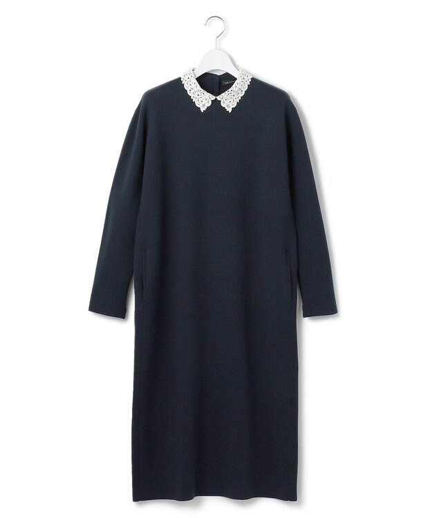 23区 【洗える】ヴィスコースストレッチ エンブロイダリー ワンピース ネイビー系