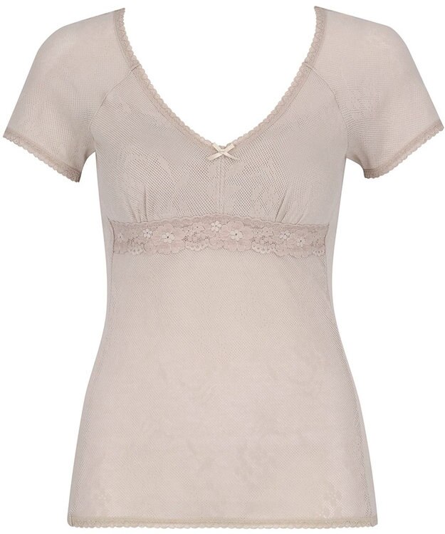 Wing カップ付きインナー 綿100％(身生地) さらっと快適 【綿100％ メッシュタイプ】 ブラトップ 3分袖 半袖 春 夏 EL6386 ウイング／ワコール ブラウン