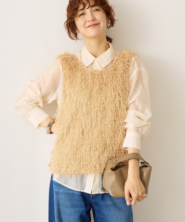 AMERICAN HOLIC 【前後2way】サイドスリットシャギーベスト Beige