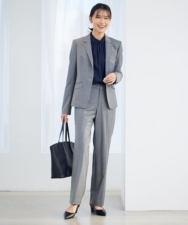 23区 L 【洗える】ジョーゼット フリル ブラウス ネイビー系