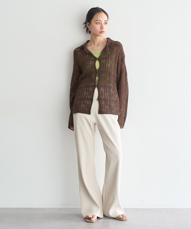 earth music&ecology メッシュレース襟付きカーディガン Brown