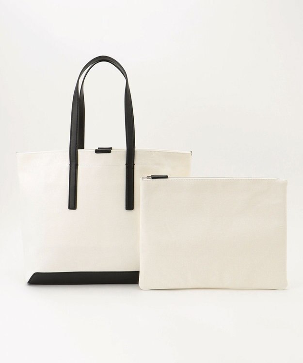 ICB ポーチ付き キャンバストート バッグ アイボリー系