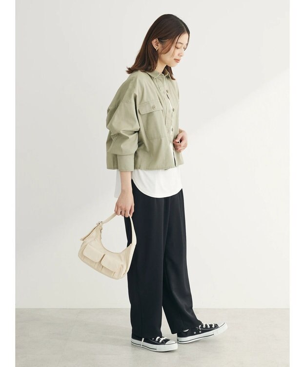 Green Parks ショート丈ワイドシャツ Olive