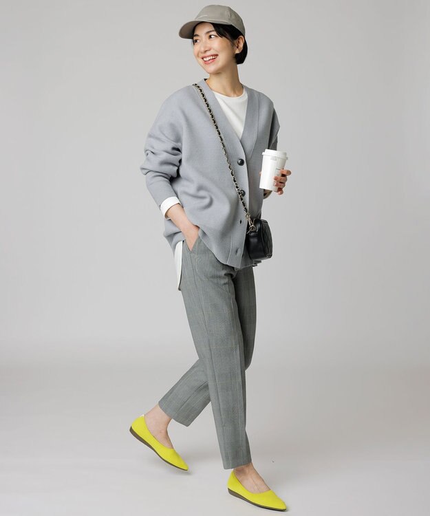 UNFILO 【軽量】コットンミックスニット カーディガン ライトグレー系